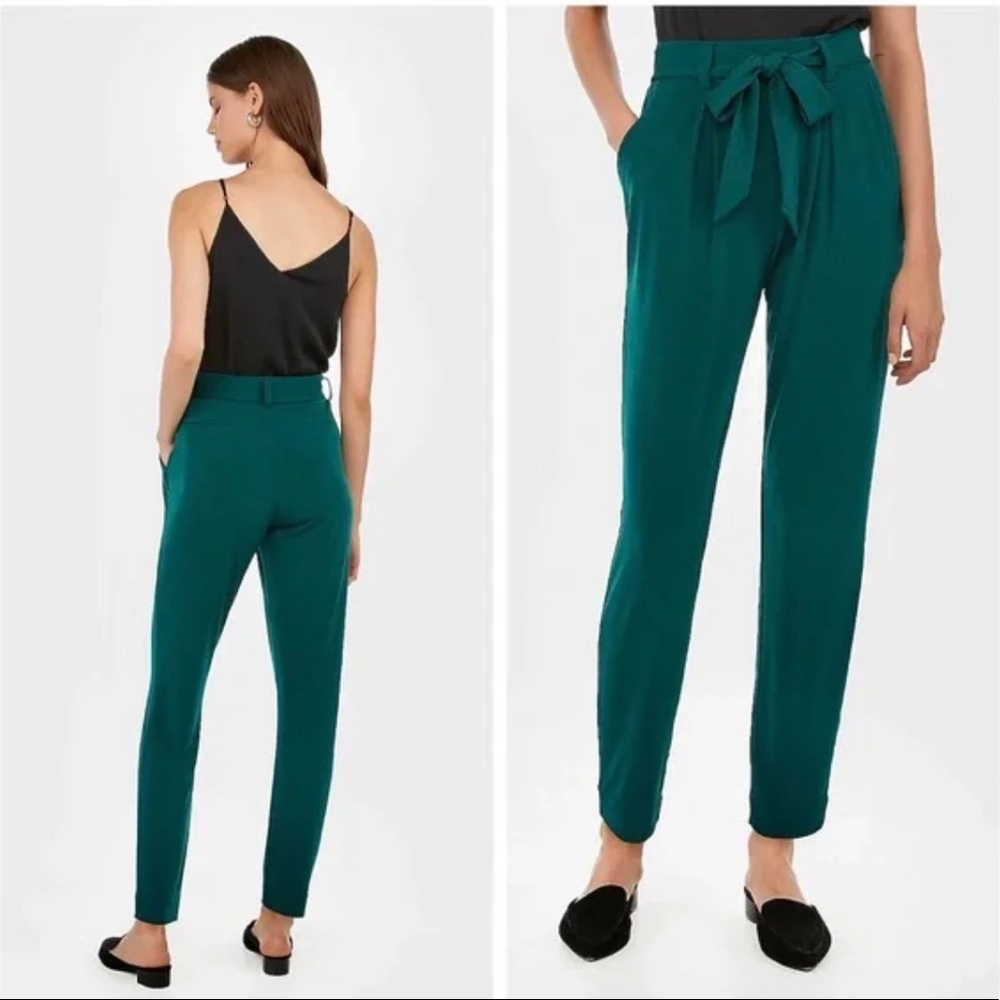 Express Royal Blue High-Waist Cropped Tapered Pants with Belt - Picture 3 of 8